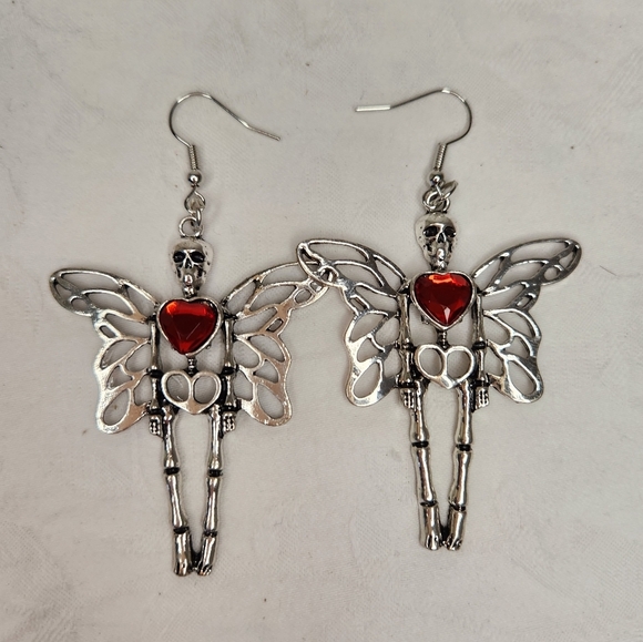Skeleton Fairy Heart Earrings - Picture 2 of 4